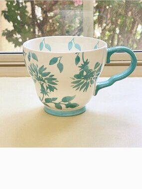 Dutch Wax Mug Cup White Floral Hand Painted Ceramic